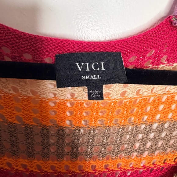 Vici By The Sea Crochet Maxi Cover Up Dress Size Small Striped Pink Orange - Picture 8 of 8